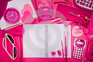 Girly pink desktop and stationery