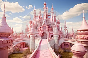 Girly Pink princess castle tower. Generate Ai