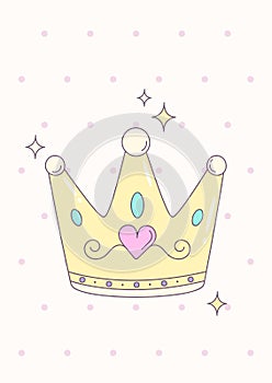 Girly princess royalty crown with heart jewels.