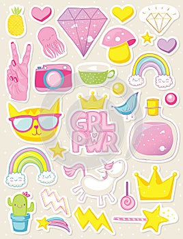 Girly sticker set with cutline