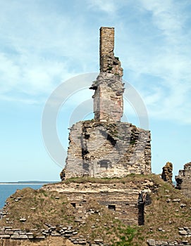 Girnigoe and Sinclair chimney. Noss Head, Caithness, Scotland, U.K.  photo