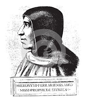 Girolamo Savonarola, after a painting of preserved at the convent of San Marco in Florence, vintage engraving