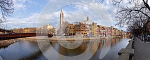 Cityscape view and buildings around the River Onyar in Girona, Spain