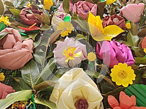 Girona city ,fabric soft saten flowers photo