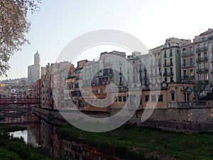 Girona city Onyar river cathedral