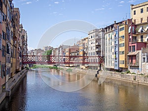 Girona City Spain view on red the Eiffel bridge