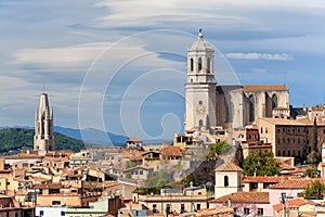 Girona cityscape and cathedral photo