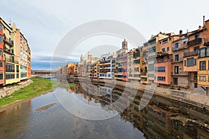 Girona with colorful houses along the Onyar river in the downtown, Catalonia, Spain photo