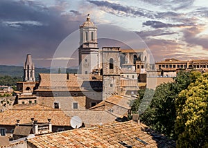 Girona town and the cathedral, beautiful medieval city in Catalonia Spain