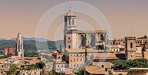 Girona town and the cathedral, beautiful medieval city in Catalonia Spain