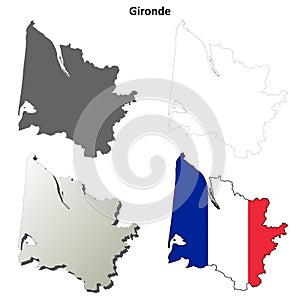 Gironde, Aquitaine outline map set photo