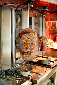Giros, traditional oriental meat at grill photo