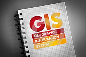 GIS - Geographic Information System acronym on notepad, concept background