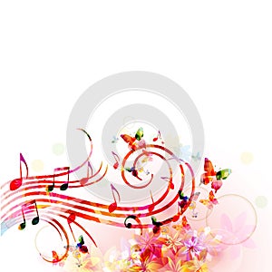 Colorful music promotional poster with music notes isolated vector illustration. Artistic abstract background with music staff for