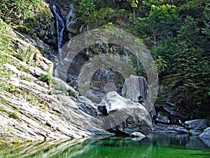 Giumaglio`s waterfall or La cascata di Giumaglio in Vallemaggia, Magic Valley or Valle Magia Valle Maggia photo