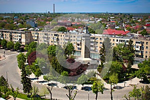 Giurgiu city center with historical clock tower top view - Giurgiu de la inaltime photo