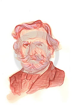 Giuseppe Fortunino Francesco Verdi Watercolour Sketch Portrait