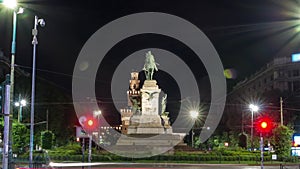 Giuseppe Garibaldi monument and tower of the Sforza Castle - Castello Sforzesco timelapse hyperlapse, Milan, Italy