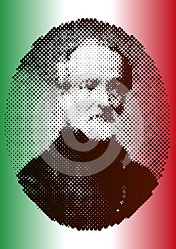 Giuseppe Mazzini portrait, Italy, vector graphic elaboration