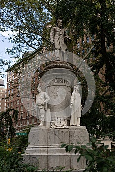 The Giuseppe Verdi Monument, a sculpture honoring composer Giuseppe Verdi in Verdi Square Park.