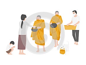 Give alms, People Make merit by offering food to monks