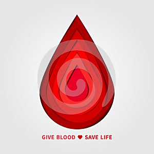Give Blood Save Life paper cut style vector illustration