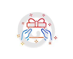 Give a Gift box line icon. Present sign. Vector
