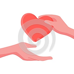 Give and take care and help concept with heart and hand. Vector