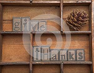 Give Thanks with pine cone - concept.