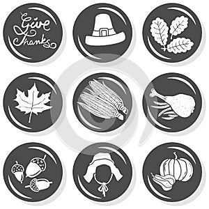 Give thanks round monochrome icon set