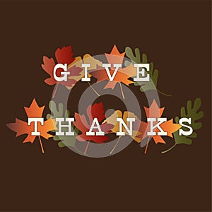 Give Thanks Thanksgiving typography graphic with leaves