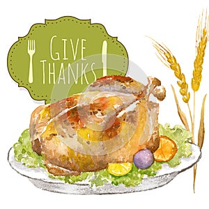 Give Thanks Word-art Turkey Illustration for Thanksgiving