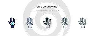 Give up smoking icon in different style vector illustration. two colored and black give up smoking vector icons designed in filled