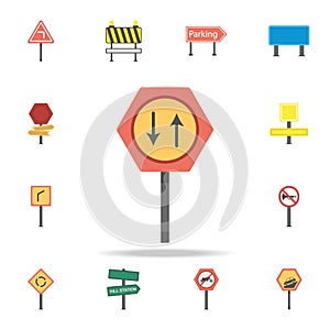 Give way colored icon. Detailed set of color road sign icons. Premium graphic design. One of the collection icons for websites,