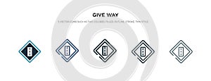 Give way icon in different style vector illustration. two colored and black give way vector icons designed in filled, outline,
