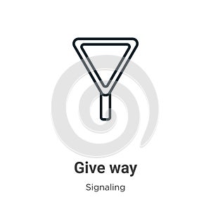 Give way outline vector icon. Thin line black give way icon, flat vector simple element illustration from editable signaling