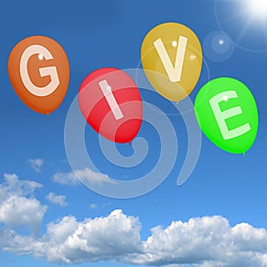 Give Word On Balloons Showing Charity Donations And Generous photo