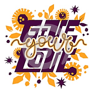 Give your love. Lettering with flowers and leaves