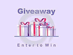 Giveaway with 4 gift boxes below flat style web Banner vector illustration