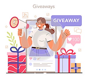 Giveaway. Content strategy development. Social media content manager
