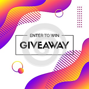 Giveaway. Enter to win. Abstract liquid vector template for social media contest. Fluid colorful trendy background photo