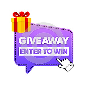 Giveaway Enter to Win. Gift box Poster for social media post or website banner. Vector illustration.