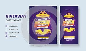 Giveaway Flyer Template, Giveaway Poster, Raffle Poster Design, Giveaway Template Design, Giveaway Invitation, Roll Up Banner, DL