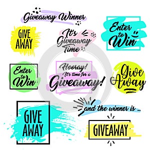 Giveaway handwritten lettering text and bright design elements