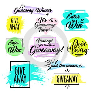 Giveaway handwritten lettering text and bright design elements photo