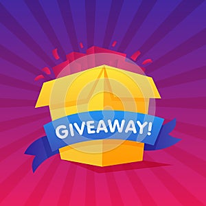 Giveaway poster template design for social media post or website banner. Gift box vector illustration