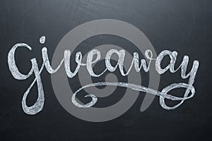 Giveaway retro card with handwritten chalk lettering. Template for social media.