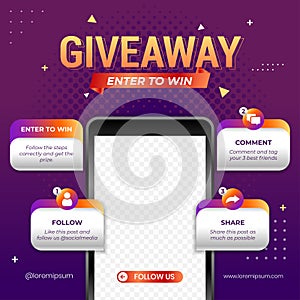 Giveaway steps for social media contest design concept template