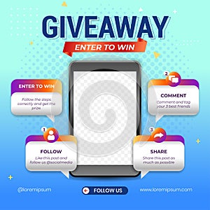 Giveaway steps for social media contest design concept template