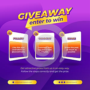 Giveaway steps for social media contest design concept template